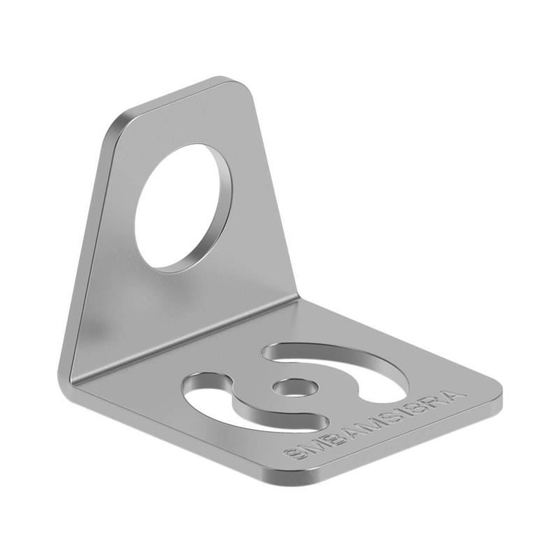 Image SMBAMS18RA - Bracket: Right-angle SMBAMS series with; 18 mm hole for mounting sensors; Articulation slots for 90 plus degree rotation; 12-ga. (2.6 mm)