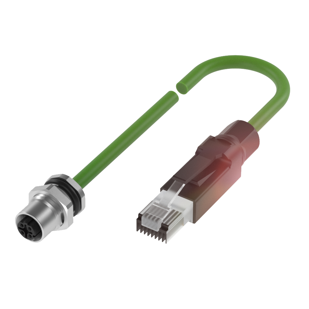 BCC M415-E834-AG-RP001-020 Bulkhead Connectors, Connector 01, style=M12x1, Connector 02, style=RJ45, Cable jacket, material=PUR, Cable length L=2.00 m