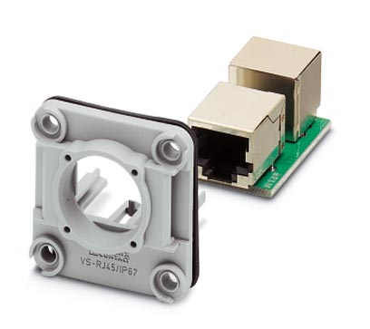 VS-08-A-RJ/MOD-F-IP67-SET-BU    RJ45 panel mounting frame, IP67, with the Freenet system, for round