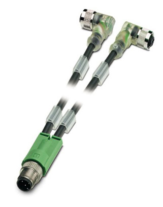 SAC-3P-M12Y/2X3,0-PUR/M12FR-2L    Sensor/actuator cable, 3-pos., PUR halogen-free black, straight M1