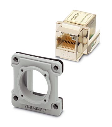 VS-08-A-RJ45/MOD-1-IP67-SET-BU    RJ45 panel mounting frame, IP67, for square panel cutout, with gro