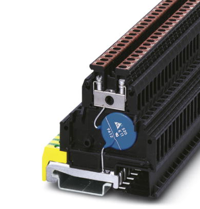 TT-SLKK 5-C 12N-230AC    Modular terminal block with radio interference suppression capacitor between clamping connector and DIN rail, separate ground