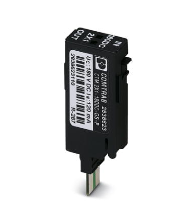 CTM 2X1-180DC-GS-P    LSA-PLUS protective plug (COMTRAB CTM) with power cross and coarse surge protection for 2 signal lines. Nominal voltage: 180 V D