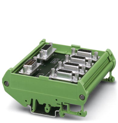 PSM PTK-4    Passive RS-485 T-distributor, fitted with one 9-pin SUB-D pin strip and five 9-pin SUB-D socket strips