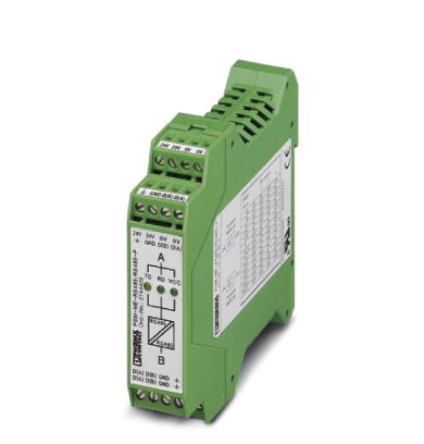 PSM-ME-RS485/RS485-P    Repeater, for potential separation and range increase in RS-485 2-wire bus systems, 3-way isolation, rail-mountable
