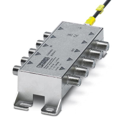 C-SAT-BOX    Surge protection for antenna distributors in satellite systems. IN and OUT via F connectors, 5 channels for signals from SAT systems and