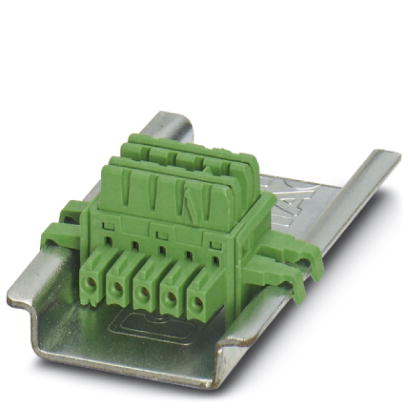 ME 6,2 TBUS-2 1,5/5-ST-3,81 GN    DIN rail connector (T-BUS), 5-pos., for bridging the supply voltage, can be snapped onto NS 35/... DIN rails accordi