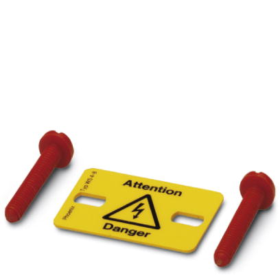 WS 3- 8    Warning plate, with 2 plastic screws, across 3 terminal blocks, pitch 8 mm