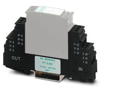 PT 4-BE    Base element for protective plug PT with protective circuit for a 4-wire floating signal circuit, bridge between the connections 3-4 (GND)