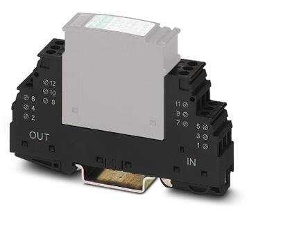 PT PE/S+1X2-BE    Base element for protective plug PT with surge voltage device protection for the power supply unit and one 2-wire floating signal ci