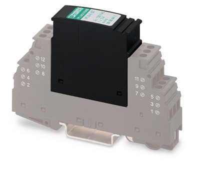PT 4-F-ST    Surge protection plug for the base element, coarse protection for four signal lines grounded on one side.