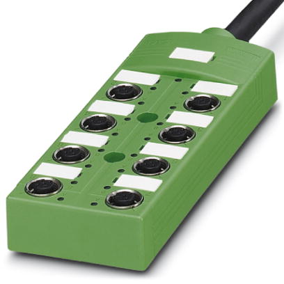 SACB-8/16-L- 5,0PUR SCO    Sensor/actuator box, with SPEEDCON rapid interlock with LED, master cable, markers and double-assigned slots, slots: 8, cab