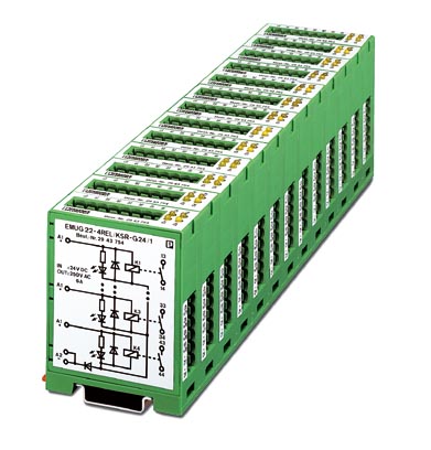 EMUG 22- 4REL/KSR-G 24/ 1AU    Relay module, multi-channel, with 4 soldered-in miniature switching relays for DC voltage with light indicator and 1 N/