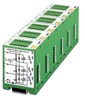 EMUG 45- 4REL/KSR-G 24/21    Relay module, multi-channel, with 4 soldered-in miniature switching relays for DC voltage with light indicator and 1 PDT