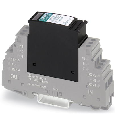 PT 1X2-12DC/FM-ST    Surge protection plug with integrated diagnostic and status indicator on the module and remote indication contact for a 2-wire fl