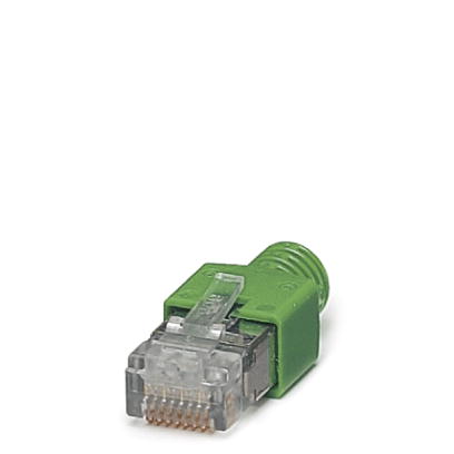 FL PLUG RJ45 GN/2    RJ45 connector, shielded, with bend protection sleeve, 2 pieces, green for crossed cables, for assembly on site. For connections