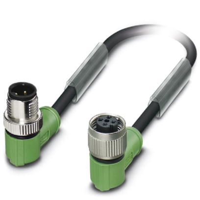SAC-4P-M12MR/ 2,0-PUR/M12FR    Sensor/actuator cable, 4-pos., PUR halogen-free, black, angled M12 pl