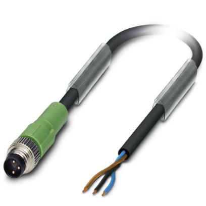 SAC-3P-M 8MS/ 0,5-PUR    Sensor/actuator cable, 3-pos., PUR halogen-free black, straight M8 plug on