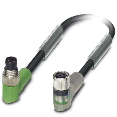 SAC-3P-M 8MR/0,3-PUR/M 8FR-2L    Sensor/actuator cable, 3-pos., PUR halogen-free black, angled M8 pl