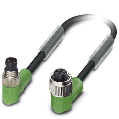 SAC-3P-M 8MR/0,3-PUR/M12FR    Sensor/actuator cable, 3-pos., PUR halogen-free black, angled M8 plug,