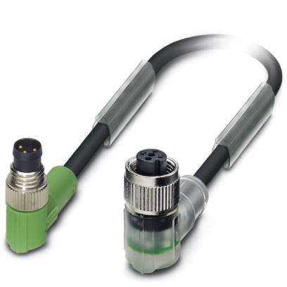 SAC-3P-M 8MR/ 3,0-PUR/M12FR-2L    Sensor/actuator cable, 3-pos., PUR halogen-free black, angled M8 p