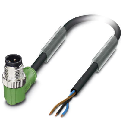 SAC-3P-M12MR/1,5-PUR    Sensor/actuator cable, 3-pos., PUR halogen-free black, angled M12 plug on fr