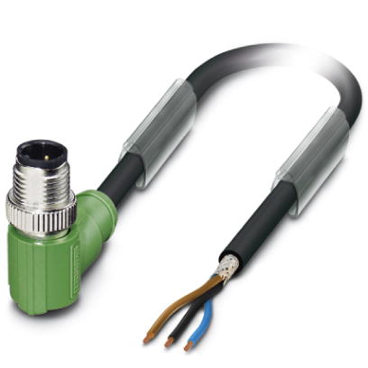 SAC-3P-M12MR/10,0-PUR SH    Sensor/actuator cable, 3-pos., PUR halogen-free black, shielded, angled