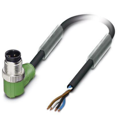 SAC-4P-M12MR/1,5-PUR    Sensor/actuator cable, 4-pos., PUR halogen-free black, angled M12 plug on fr