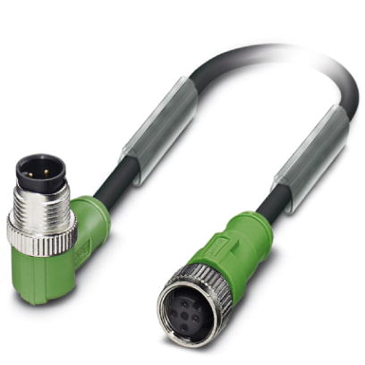 SAC-4P-M12MR/3,0-PUR/M12FS    Sensor/actuator cable, 4-pos., PUR halogen-free black, angled M12 plug