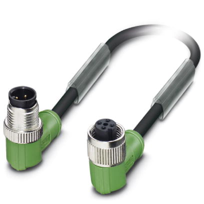 SAC-4P-M12MR/0,3-PUR/M12FR    Sensor/actuator cable, 4-pos., PUR halogen-free black, angled M12 plug