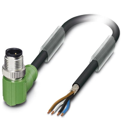 SAC-4P-M12MR/10,0-PUR SH    Sensor/actuator cable, 4-pos., PUR halogen-free black, shielded, angled