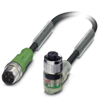 SAC-4P-M12MS/0,3-PUR/M12FR-3L    Sensor/actuator cable, 4-pos., PUR halogen-free black, straight M12