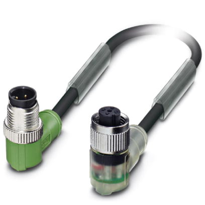 SAC-4P-M12MR/0,3-PUR/M12FR-3L    Sensor/actuator cable, 4-pos., PUR halogen-free black, angled M12 p