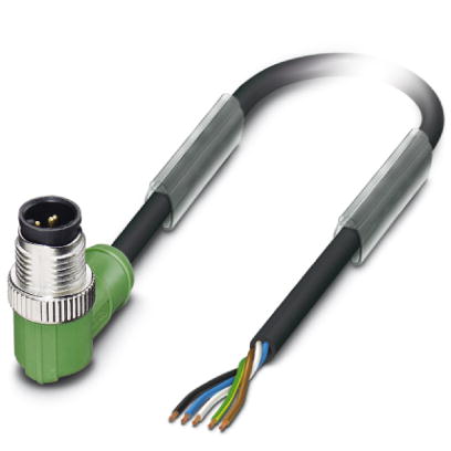 SAC-5P-M12MR/1,5-PUR    Sensor/actuator cable, 5-pos., PUR halogen-free black, angled M12 plug on fr