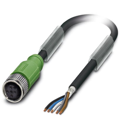 SAC-5P-10,0-PUR/M12FS SH    Sensor/actuator cable, 5-pos., PUR halogen-free black, shielded, free conductor end on straight M12 socket, cable length: