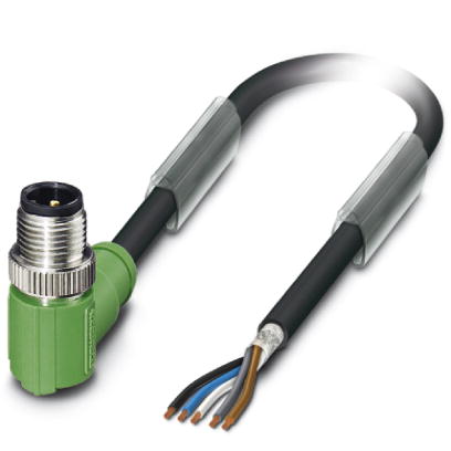 SAC-5P-M12MR/10,0-PUR SH    Sensor/actuator cable, 5-pos., PUR halogen-free black, shielded, angled