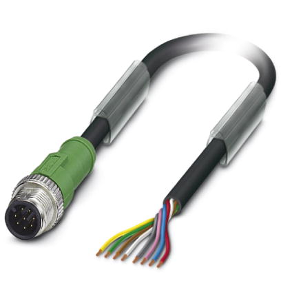 SAC-8P-M12MS/ 1,5-PUR    Sensor/actuator cable, 8-pos., PUR halogen-free black, straight M12 plug on