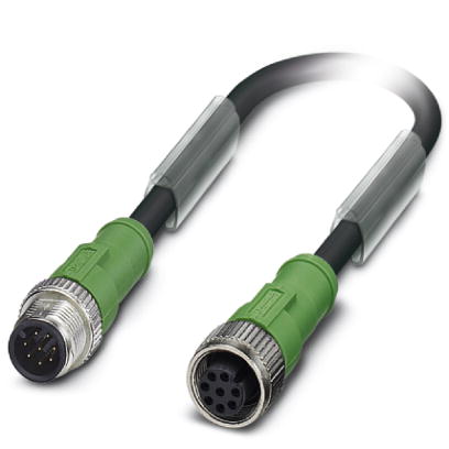 SAC-8P-M12MS/ 0,3-PUR/M12FS    Sensor/actuator cable, 8-pos., PUR halogen-free black, straight M12 p