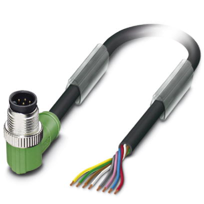 SAC-8P-M12MR/10,0-PUR    Sensor/actuator cable, 8-pos., PUR halogen-free black, angled M12 plug on f