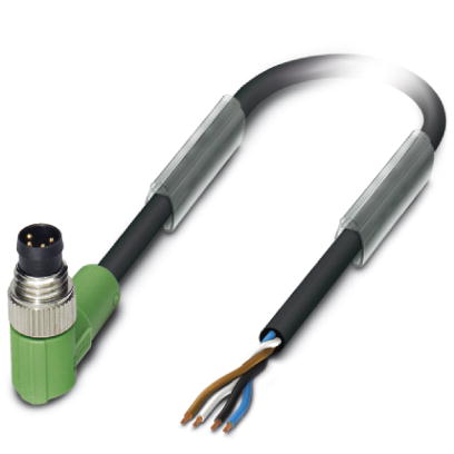 SAC-4P-M 8MR/1,5-PUR    Sensor/actuator cable, 4-pos., PUR halogen-free black, angled M8 plug on fre