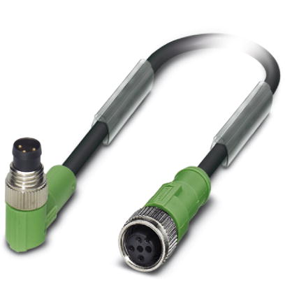 SAC-3P-M 8MR/0,3-PUR/M12FS    Sensor/actuator cable, angled male connector M8 on straight female con