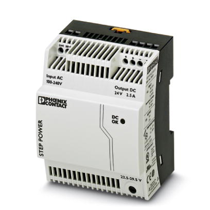 STEP-PS/ 1AC/24DC/2.5    DIN rail power supply of 24 V DC/2.5 A, primary switched, single phase.
