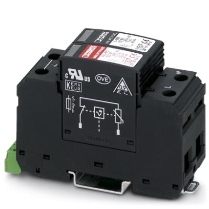 VAL-MS 320/1+1-FM    Surge arrester for 3-conductor power supply systems (L1, N, PE), consisting of a base element with remote indication contact and