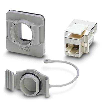 VS-08-SET-MOD-1-R/5-BU-BU/SD-F    RJ45 panel mounting frame, IP67, for round panel cutout, with grom