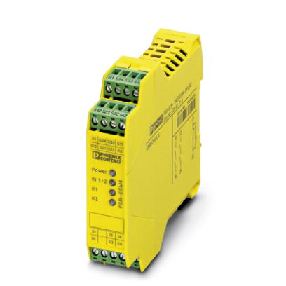 PSR-SPP- 24UC/ESM4/2X1/1X2    2-channel safety relay for emergency off and safety door circuits, 2 N/O contacts, 1 N/C contact, undelayed, with start