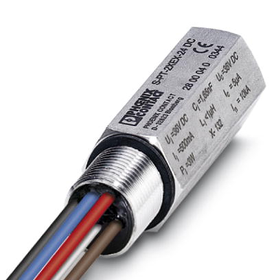 S-PT-2XEX-24DC    Two-level surge protection for two floating signal circuits in screw-on module with IP67 degree of protection for sensor heads, conn
