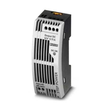 STEP-PS/ 1AC/24DC/0.75/FL    DIN rail power supply unit 24 V DC/0.75 A, primary switched-mode, 1-phase, 43 mm constructional depth.