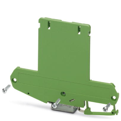UM108-SEPEF/L-A60    Side element with foot, tall design, left-hand, for 60 mm wide U-shaped cover, with PE contact to the DIN rail.