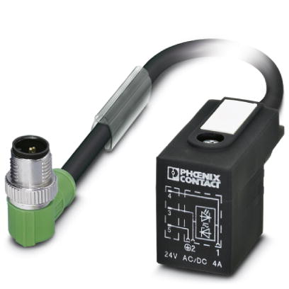 SAC-3P-MR/ 0,3-PUR/B-1L-Z SCO    Sensor/actuator cable, 3-pos, PUR halogen-free black, angled M12 SP