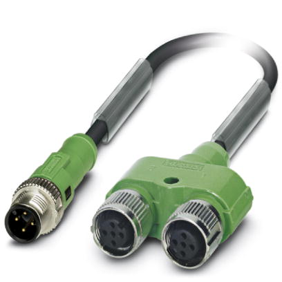 SAC-4PY-MS- 0,3-PUR/2XF    Sensor/actuator cable, 4-pos., PUR halogen-free black, straight M12 SPEED